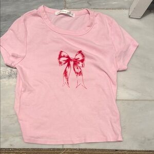 Altar'd State Pink Red Crop Top with Bow Design
